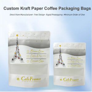 Eco-friendly kraft paper coffee bags with resealable zip lock packaging