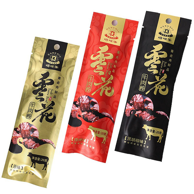 Specially engineered pouches for jerky, beef, and protein snacks, as well as fresh or cooked meat packs. Strong barrier films ensure hygiene and freshness.