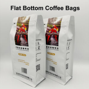 Flat bottom coffee bags with one way valve for roasted coffee beans