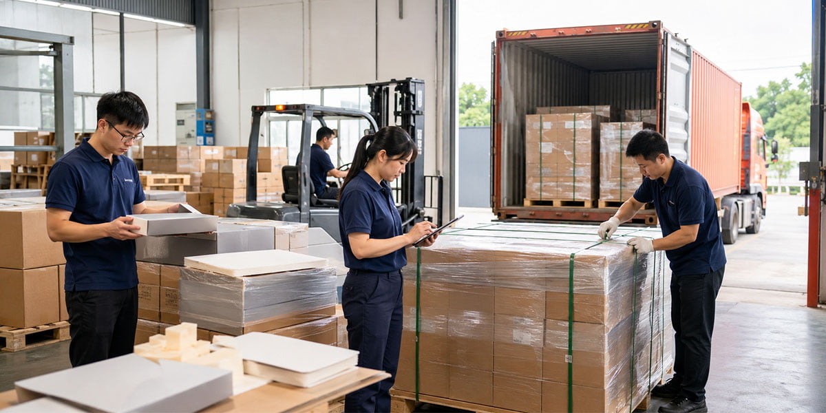 Securely packed and labeled containers in a clean warehouse